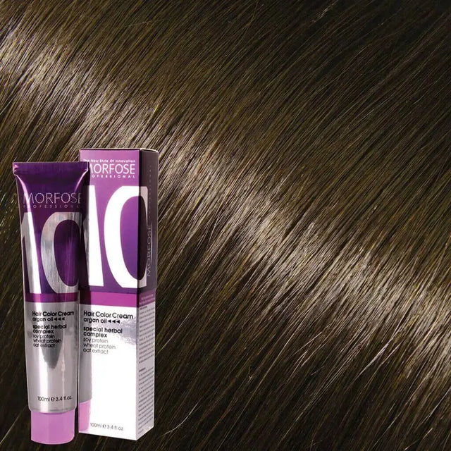 Morfose Hair Color Cream 7.12 Mittelblond asch-irisé – Tube und Haarprobe