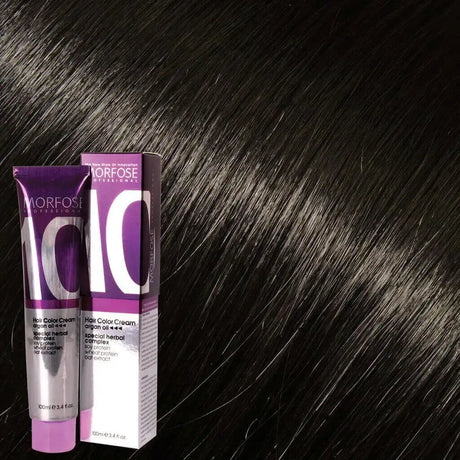 Morfose Hair Color Cream 7.111 Mittelblond asch-kühl – Tube und Haarprobe